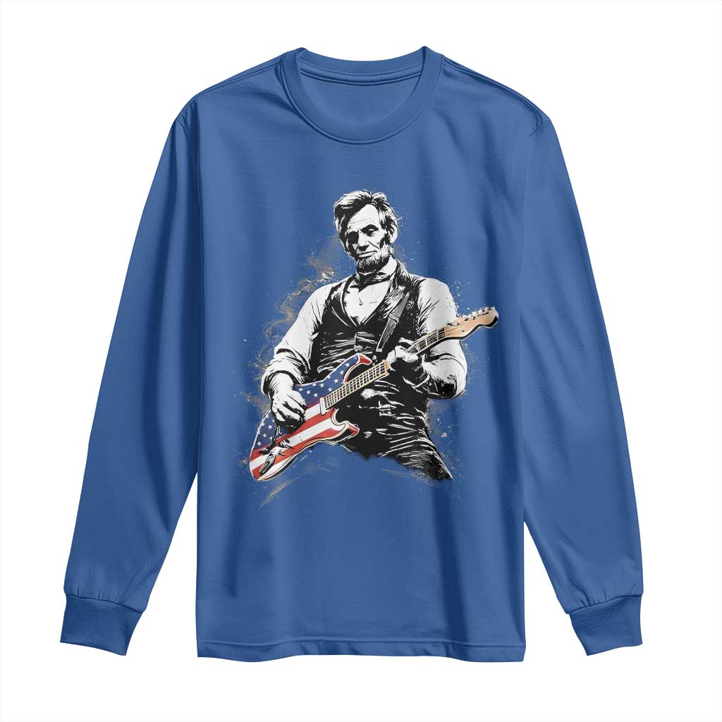 Rockin Abe Abraham Lincoln Playing Electric Guitar Long Sleeve Shirt Patriotic Music Rocker Mashup 4th of July Celebration