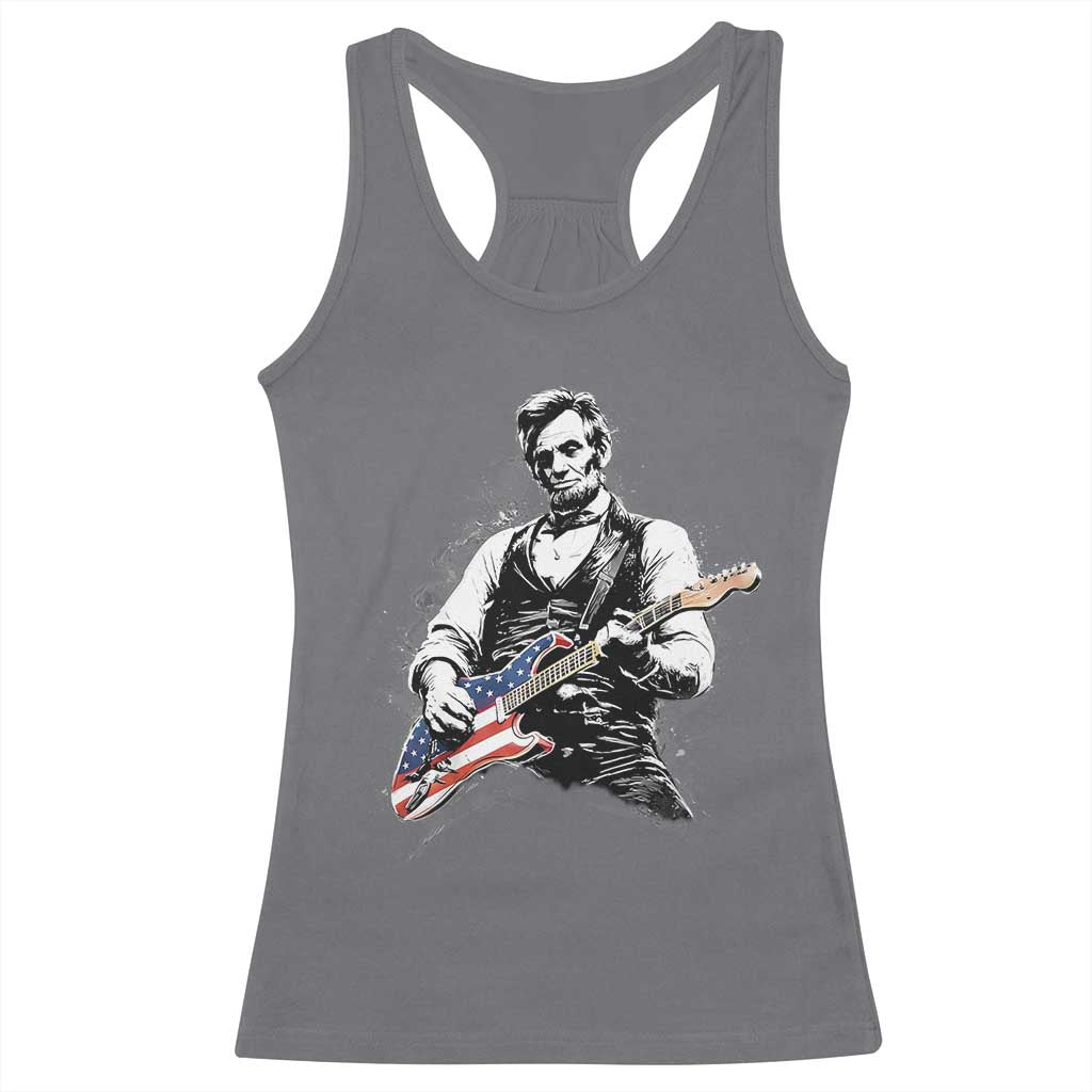 Rockin Abe Abraham Lincoln Playing Electric Guitar Racerback Tank Top Patriotic Music Rocker Mashup 4th of July Celebration