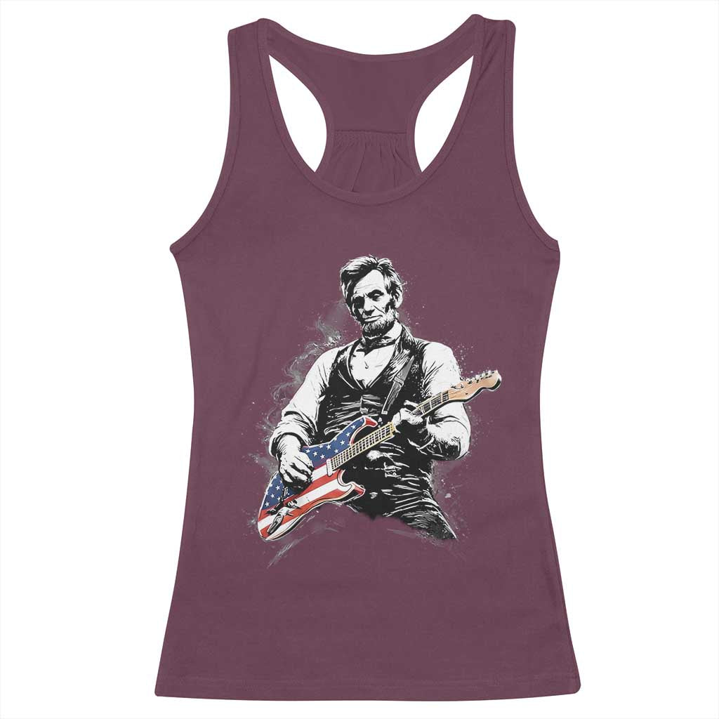 Rockin Abe Abraham Lincoln Playing Electric Guitar Racerback Tank Top Patriotic Music Rocker Mashup 4th of July Celebration