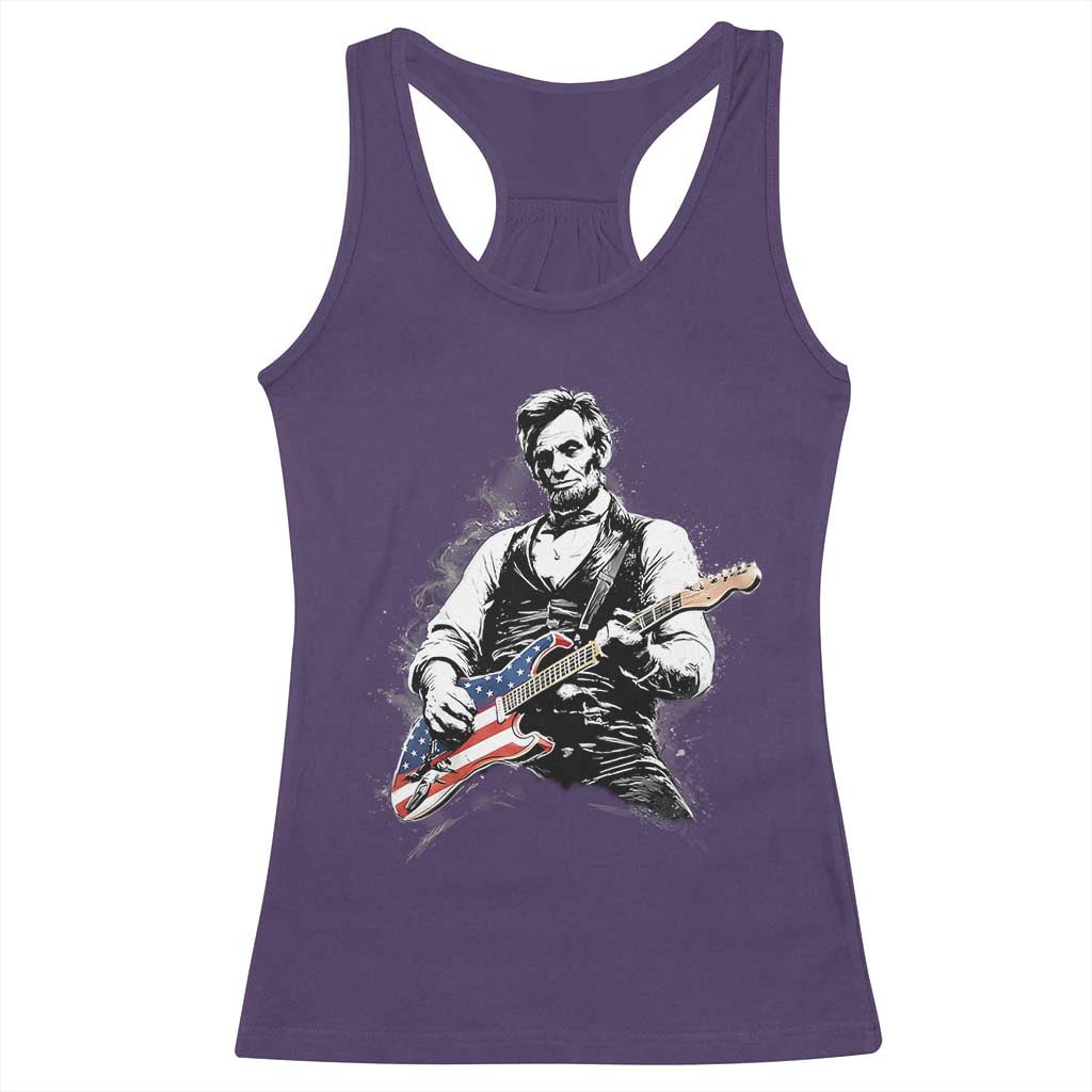 Rockin Abe Abraham Lincoln Playing Electric Guitar Racerback Tank Top Patriotic Music Rocker Mashup 4th of July Celebration