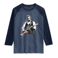 Rockin Abe Abraham Lincoln Playing Electric Guitar Raglan Shirt Patriotic Music Rocker Mashup 4th of July Celebration