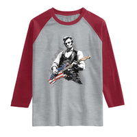 Rockin Abe Abraham Lincoln Playing Electric Guitar Raglan Shirt Patriotic Music Rocker Mashup 4th of July Celebration