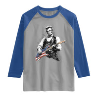 Rockin Abe Abraham Lincoln Playing Electric Guitar Raglan Shirt Patriotic Music Rocker Mashup 4th of July Celebration