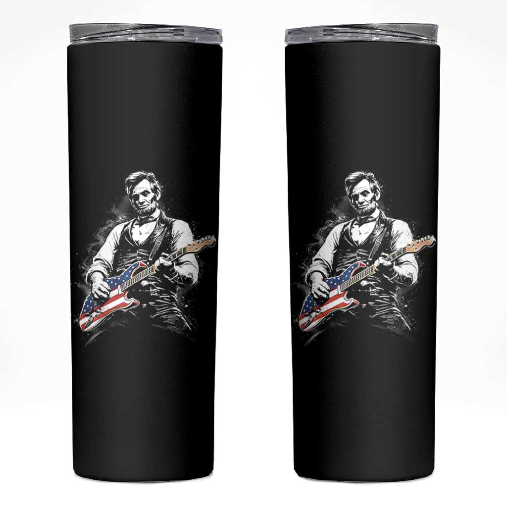 Rockin Abe Abraham Lincoln Playing Electric Guitar Skinny Tumbler Patriotic Music Rocker Mashup 4th of July Celebration