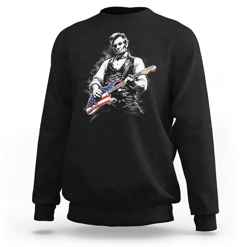 Rockin Abe Abraham Lincoln Playing Electric Guitar Sweatshirt Patriotic Music Rocker Mashup 4th of July Celebration