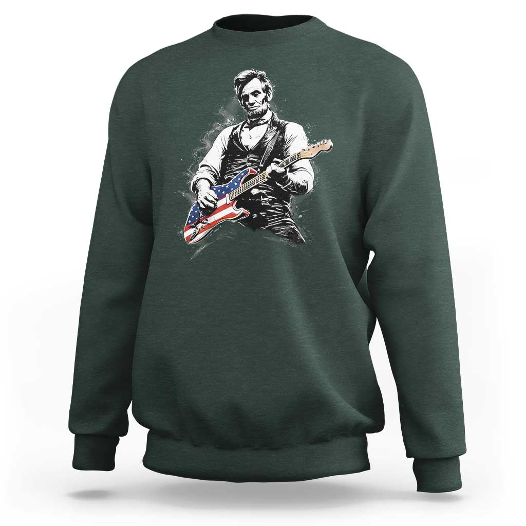 Rockin Abe Abraham Lincoln Playing Electric Guitar Sweatshirt Patriotic Music Rocker Mashup 4th of July Celebration