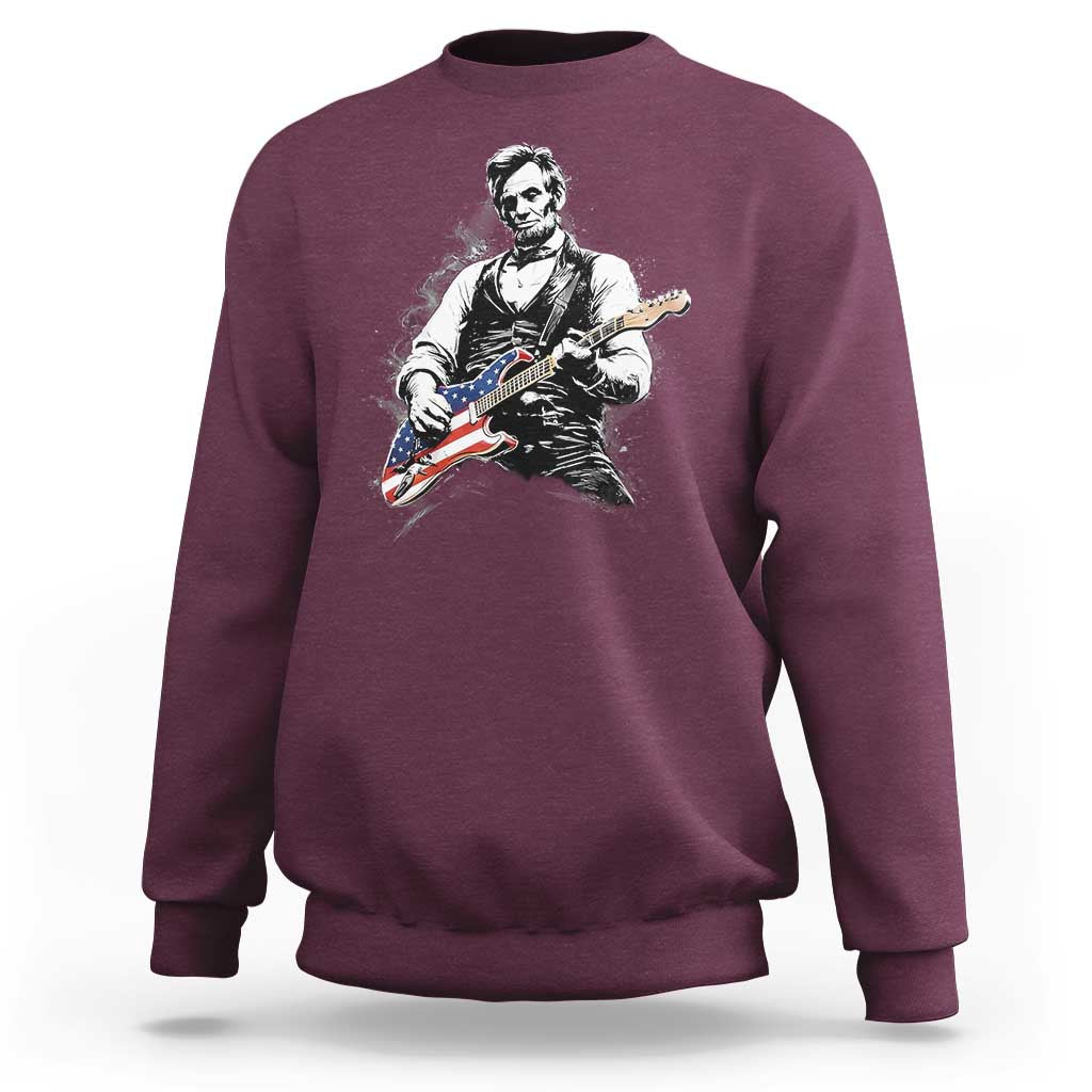 Rockin Abe Abraham Lincoln Playing Electric Guitar Sweatshirt Patriotic Music Rocker Mashup 4th of July Celebration