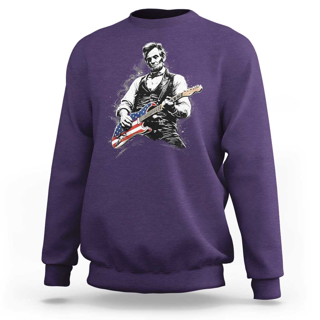 Rockin Abe Abraham Lincoln Playing Electric Guitar Sweatshirt Patriotic Music Rocker Mashup 4th of July Celebration