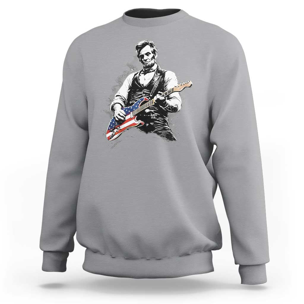 Rockin Abe Abraham Lincoln Playing Electric Guitar Sweatshirt Patriotic Music Rocker Mashup 4th of July Celebration