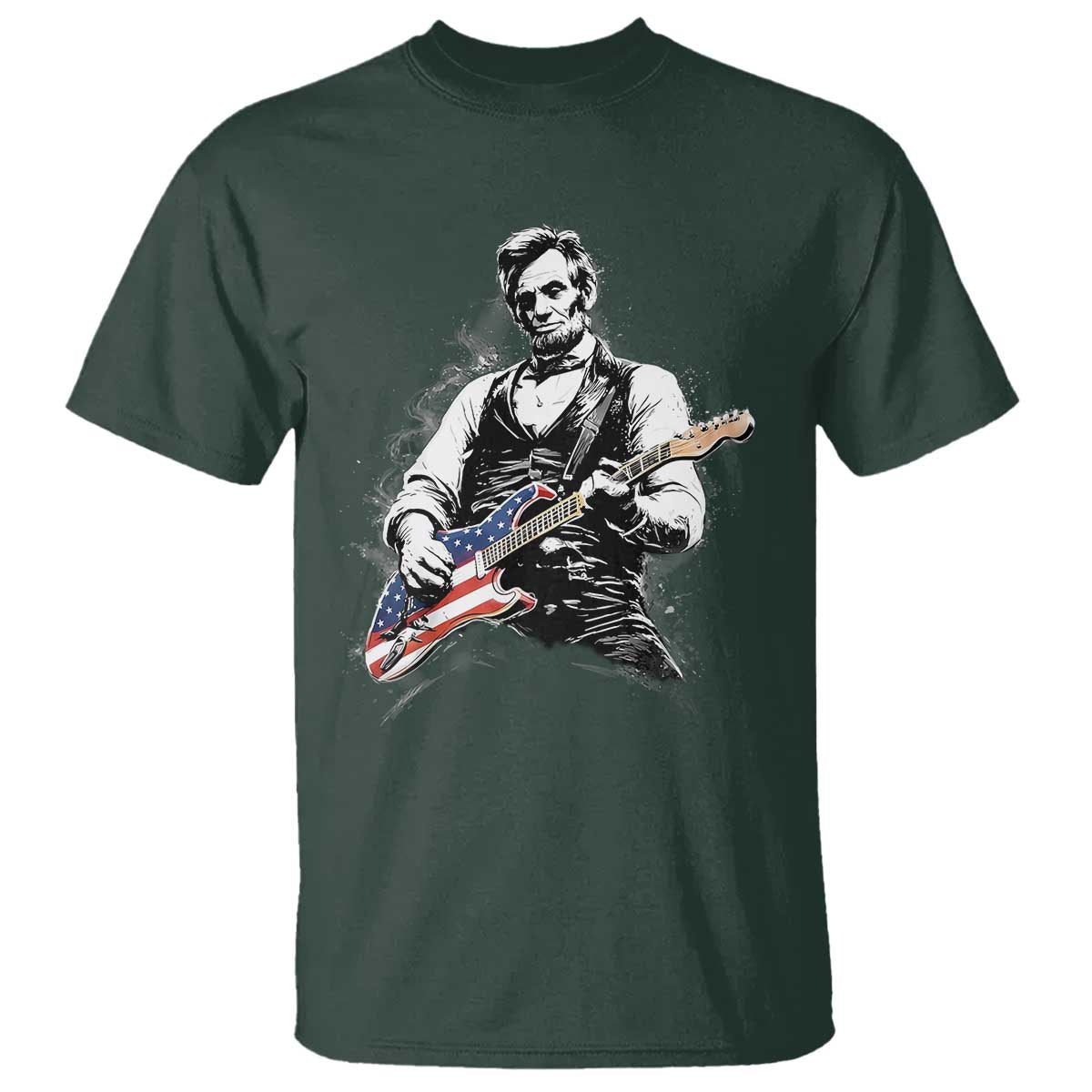 Rockin Abe Abraham Lincoln Playing Electric Guitar T Shirt Patriotic Music Rocker Mashup 4th of July Celebration