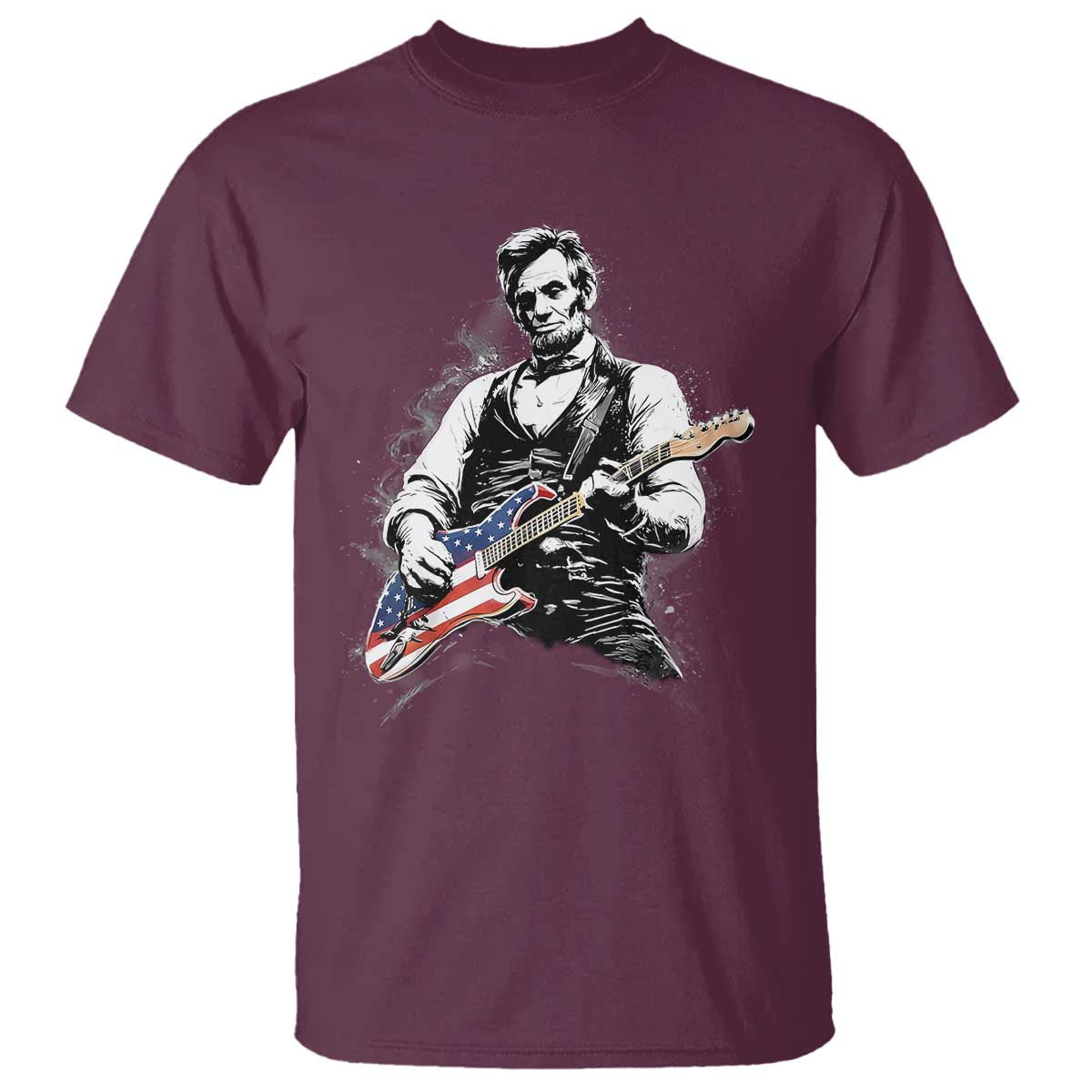 Rockin Abe Abraham Lincoln Playing Electric Guitar T Shirt Patriotic Music Rocker Mashup 4th of July Celebration