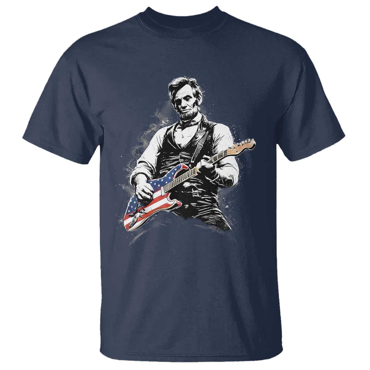 Rockin Abe Abraham Lincoln Playing Electric Guitar T Shirt Patriotic Music Rocker Mashup 4th of July Celebration