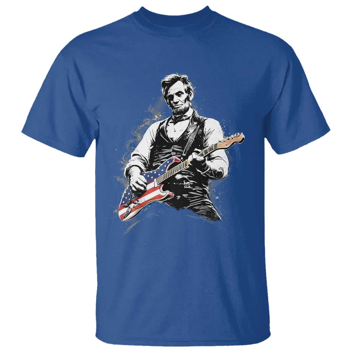 Rockin Abe Abraham Lincoln Playing Electric Guitar T Shirt Patriotic Music Rocker Mashup 4th of July Celebration