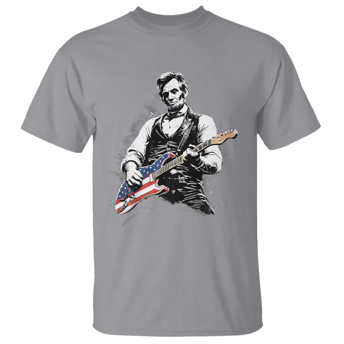 Rockin Abe Abraham Lincoln Playing Electric Guitar T Shirt Patriotic Music Rocker Mashup 4th of July Celebration