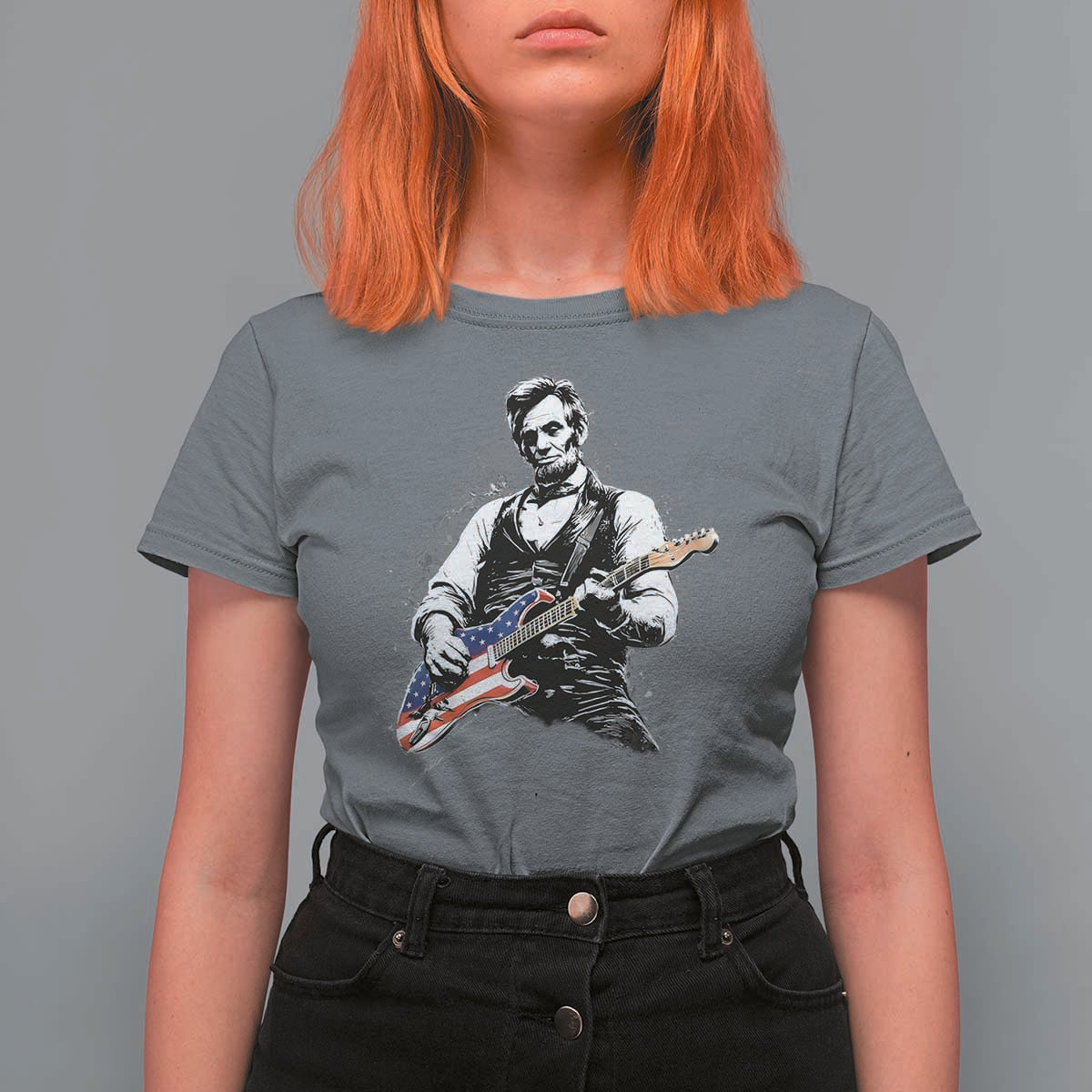 Rockin Abe Abraham Lincoln Playing Electric Guitar T Shirt For Women Patriotic Music Rocker Mashup 4th of July Celebration
