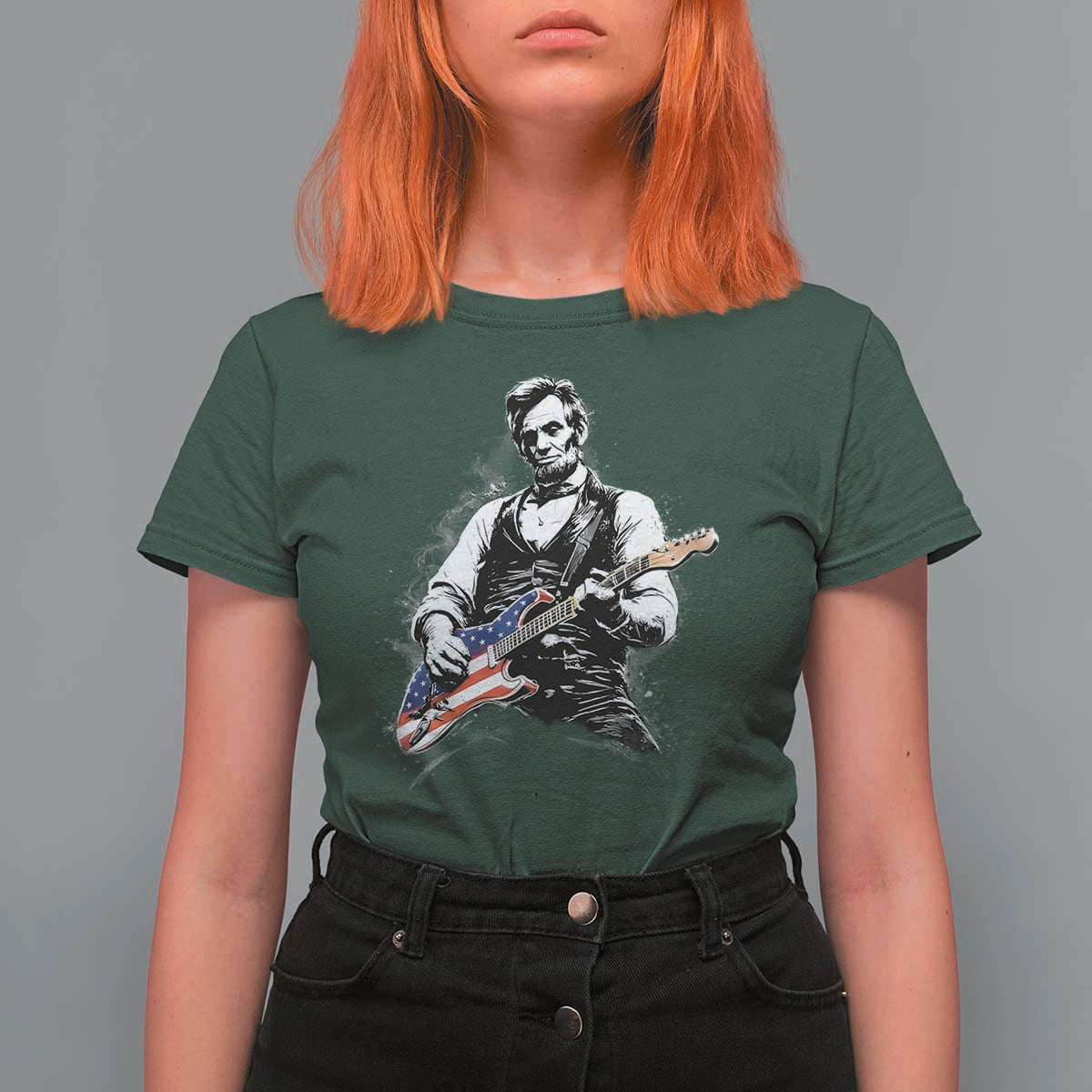 Rockin Abe Abraham Lincoln Playing Electric Guitar T Shirt For Women Patriotic Music Rocker Mashup 4th of July Celebration