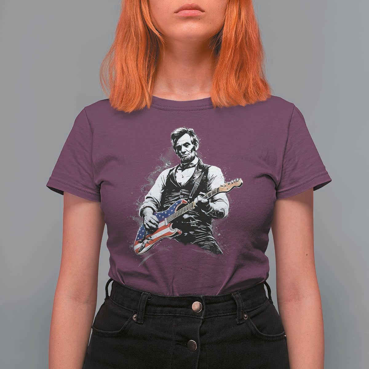 Rockin Abe Abraham Lincoln Playing Electric Guitar T Shirt For Women Patriotic Music Rocker Mashup 4th of July Celebration