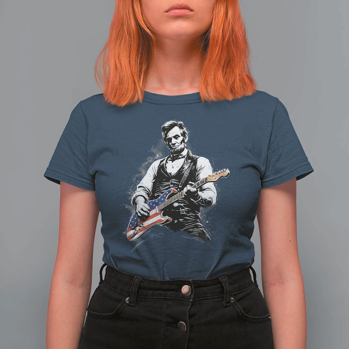 Rockin Abe Abraham Lincoln Playing Electric Guitar T Shirt For Women Patriotic Music Rocker Mashup 4th of July Celebration