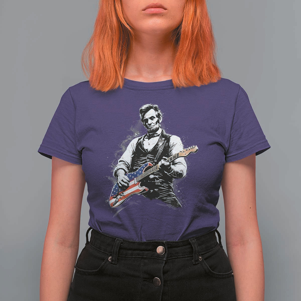 Rockin Abe Abraham Lincoln Playing Electric Guitar T Shirt For Women Patriotic Music Rocker Mashup 4th of July Celebration