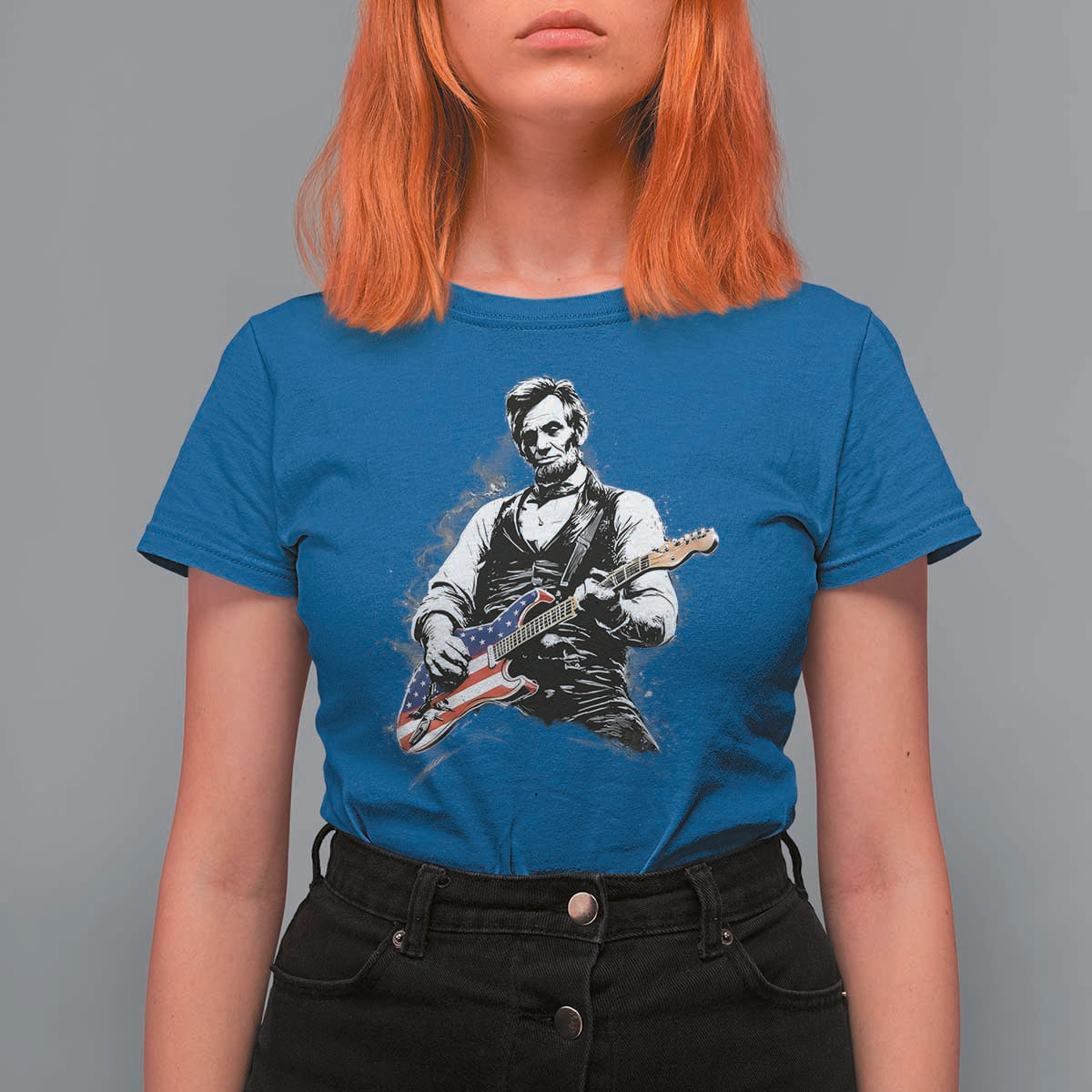Rockin Abe Abraham Lincoln Playing Electric Guitar T Shirt For Women Patriotic Music Rocker Mashup 4th of July Celebration