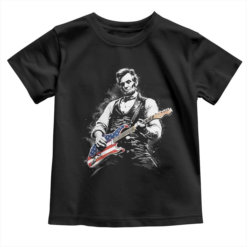 Rockin Abe Abraham Lincoln Playing Electric Guitar Toddler T Shirt Patriotic Music Rocker Mashup 4th of July Celebration