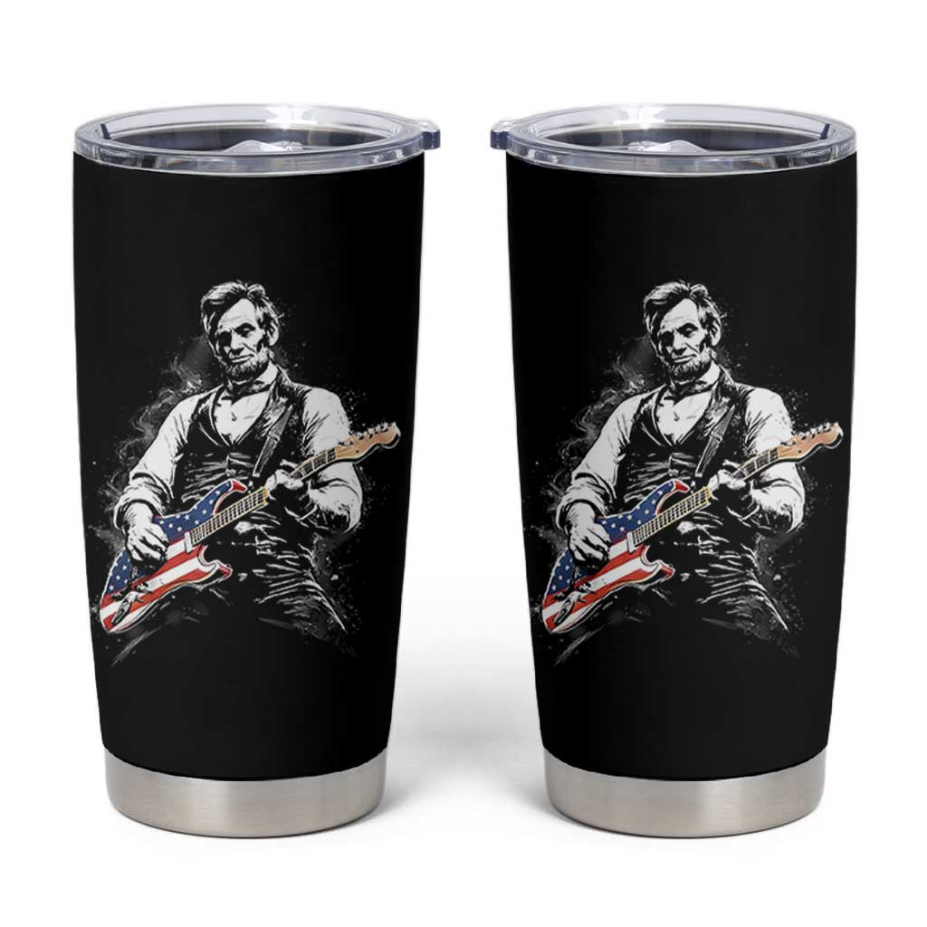 Rockin Abe Abraham Lincoln Playing Electric Guitar Tumbler Cup Patriotic Music Rocker Mashup 4th of July Celebration