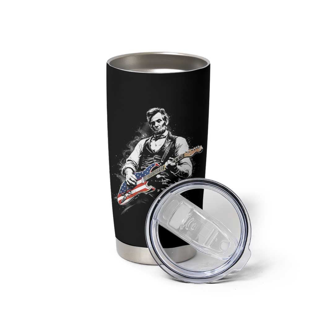 Rockin Abe Abraham Lincoln Playing Electric Guitar Tumbler Cup Patriotic Music Rocker Mashup 4th of July Celebration