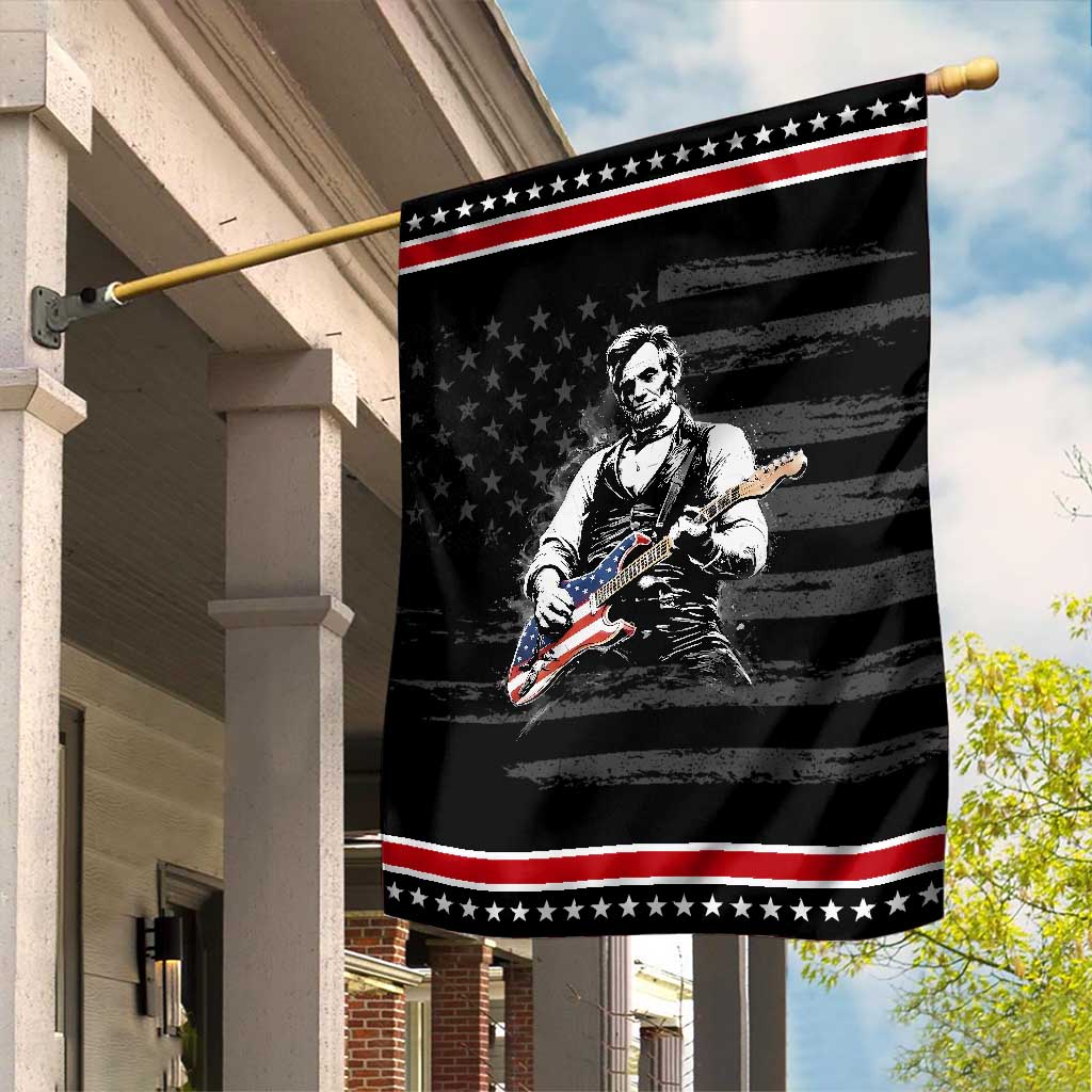 Rockin Abe Abraham Lincoln Playing Electric Guitar Garden Flag Patriotic Music Rocker Mashup 4th of July Celebration