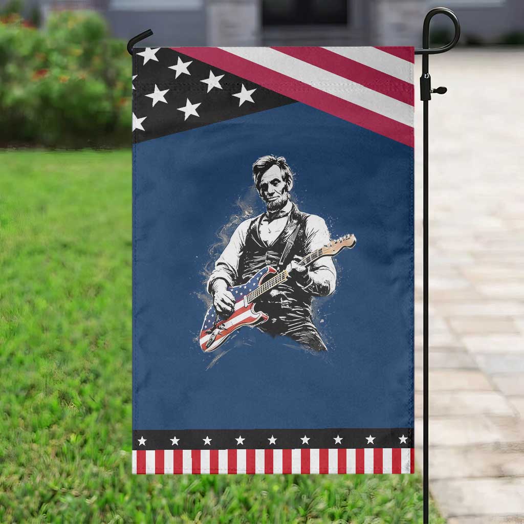 Rockin Abe Abraham Lincoln Playing Electric Guitar Garden Flag Patriotic Music Rocker Mashup 4th of July Celebration