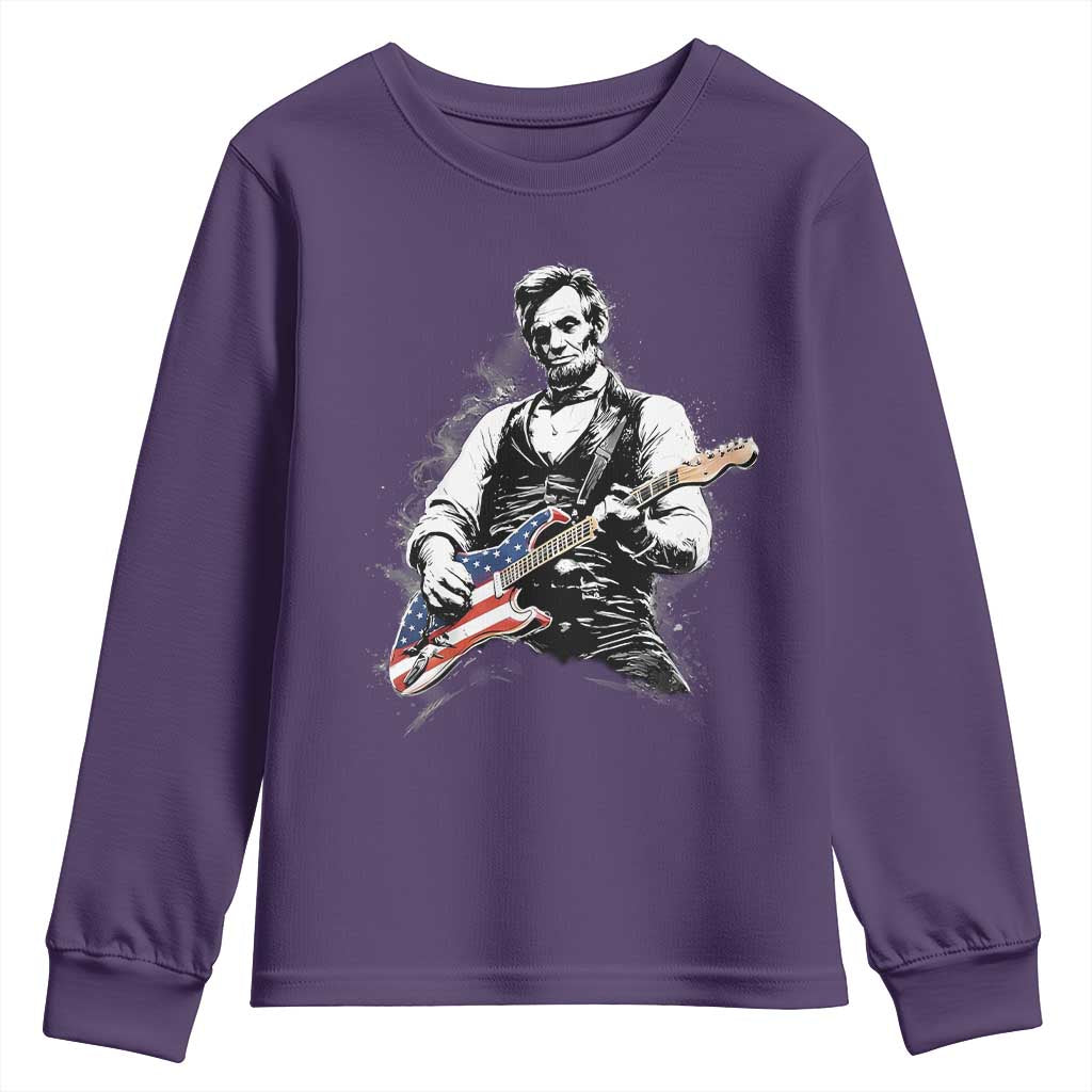 Rockin Abe Abraham Lincoln Playing Electric Guitar Youth Sweatshirt Patriotic Music Rocker Mashup 4th of July Celebration