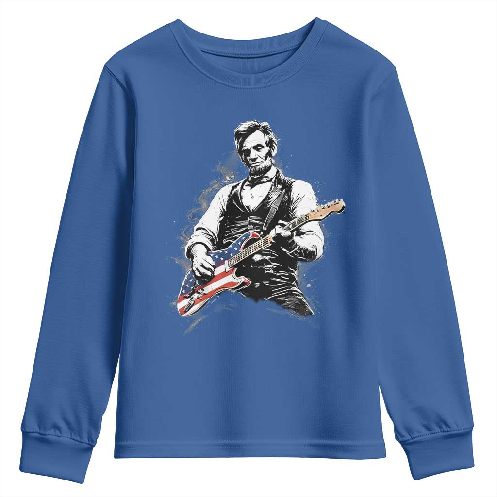 Rockin Abe Abraham Lincoln Playing Electric Guitar Youth Sweatshirt Patriotic Music Rocker Mashup 4th of July Celebration