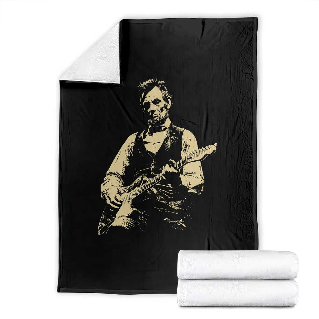 Vintage Rockin Abe Abraham Lincoln Playing Electric Guitar Throw Blanket Patriotic Music Rocker Mashup 4th of July Celebration