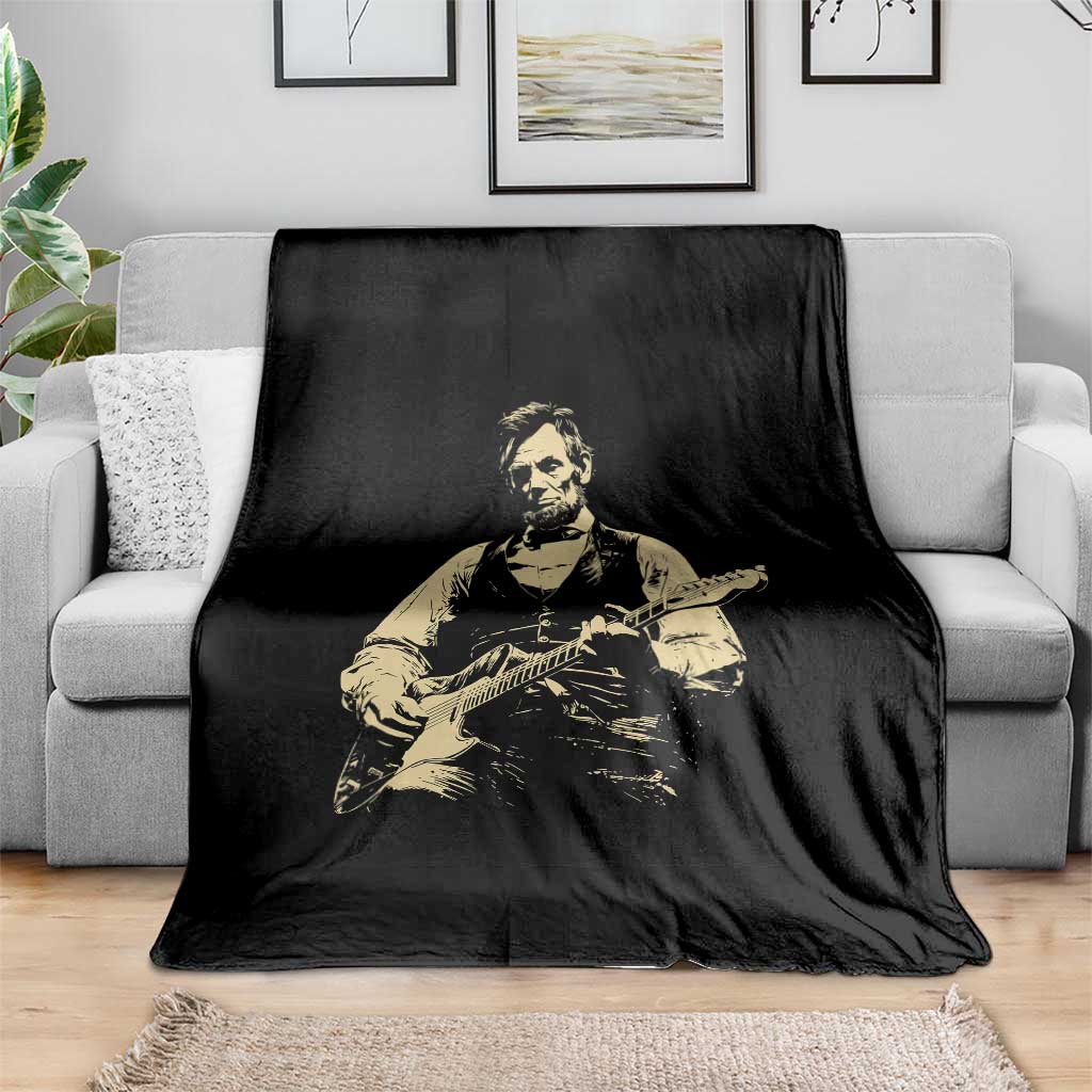 Vintage Rockin Abe Abraham Lincoln Playing Electric Guitar Throw Blanket Patriotic Music Rocker Mashup 4th of July Celebration