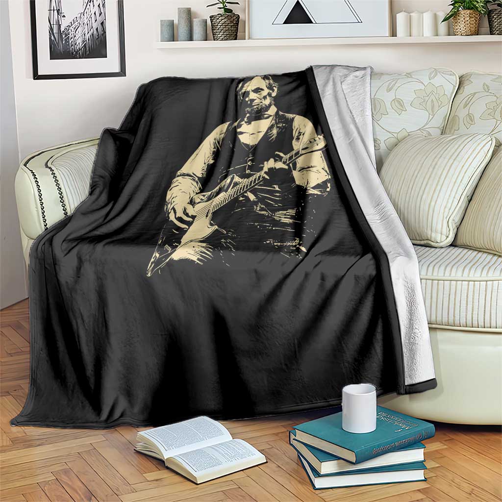 Vintage Rockin Abe Abraham Lincoln Playing Electric Guitar Throw Blanket Patriotic Music Rocker Mashup 4th of July Celebration
