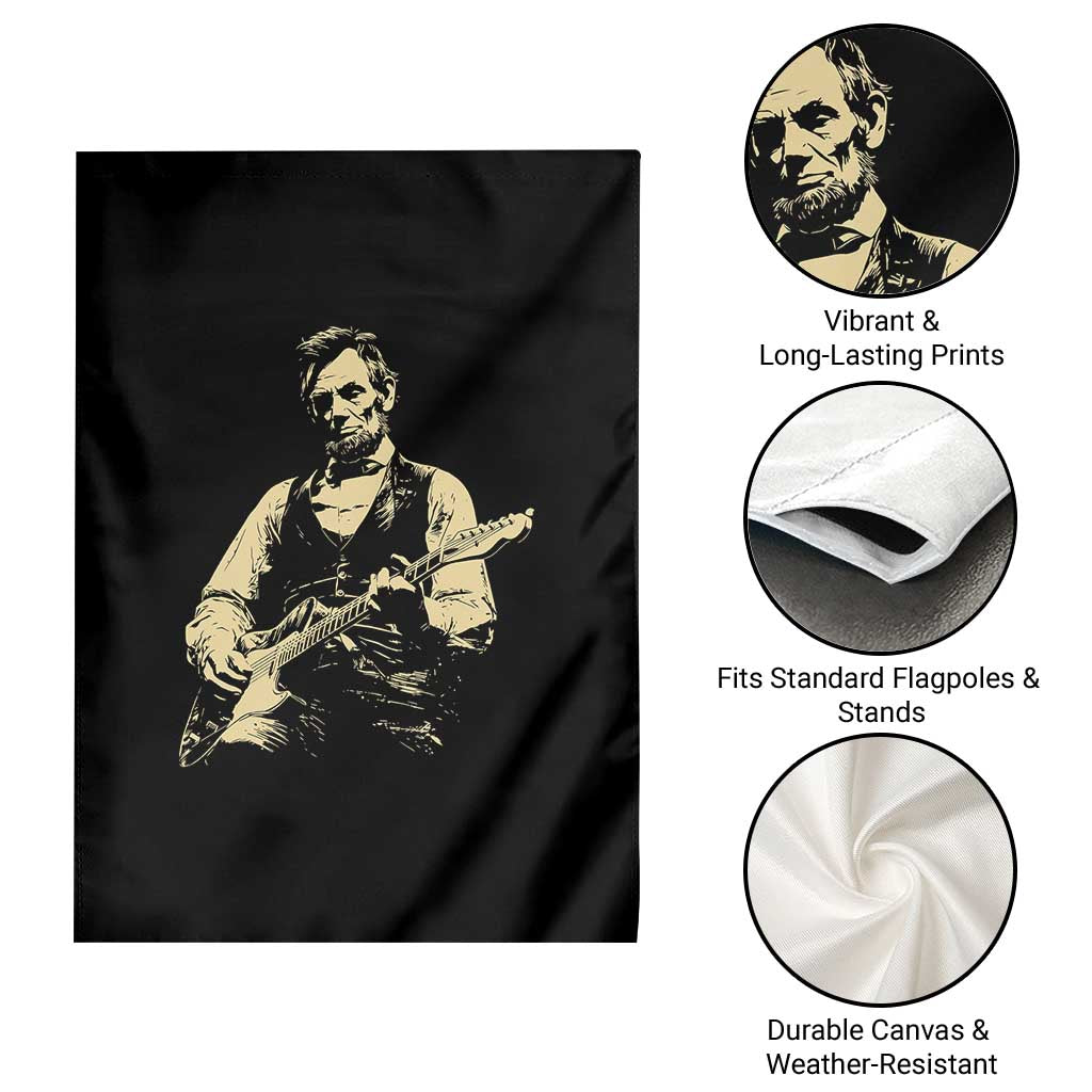 Vintage Rockin Abe Abraham Lincoln Playing Electric Guitar Garden Flag Patriotic Music Rocker Mashup 4th of July Celebration