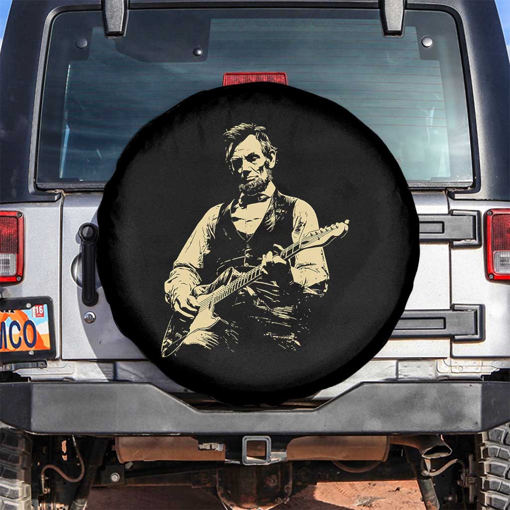 Vintage Rockin Abe Abraham Lincoln Playing Electric Guitar Spare Tire Cover Patriotic Music Rocker Mashup 4th of July Celebration