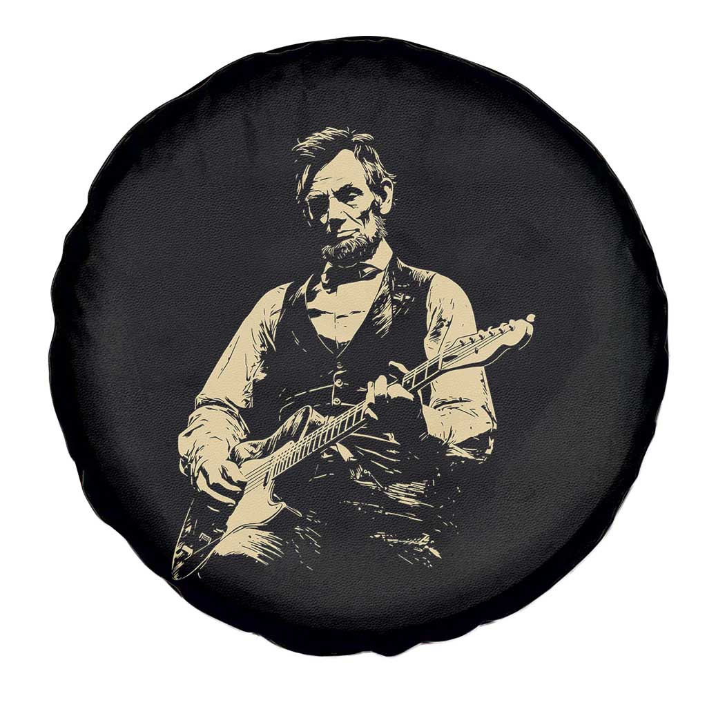 Vintage Rockin Abe Abraham Lincoln Playing Electric Guitar Spare Tire Cover Patriotic Music Rocker Mashup 4th of July Celebration