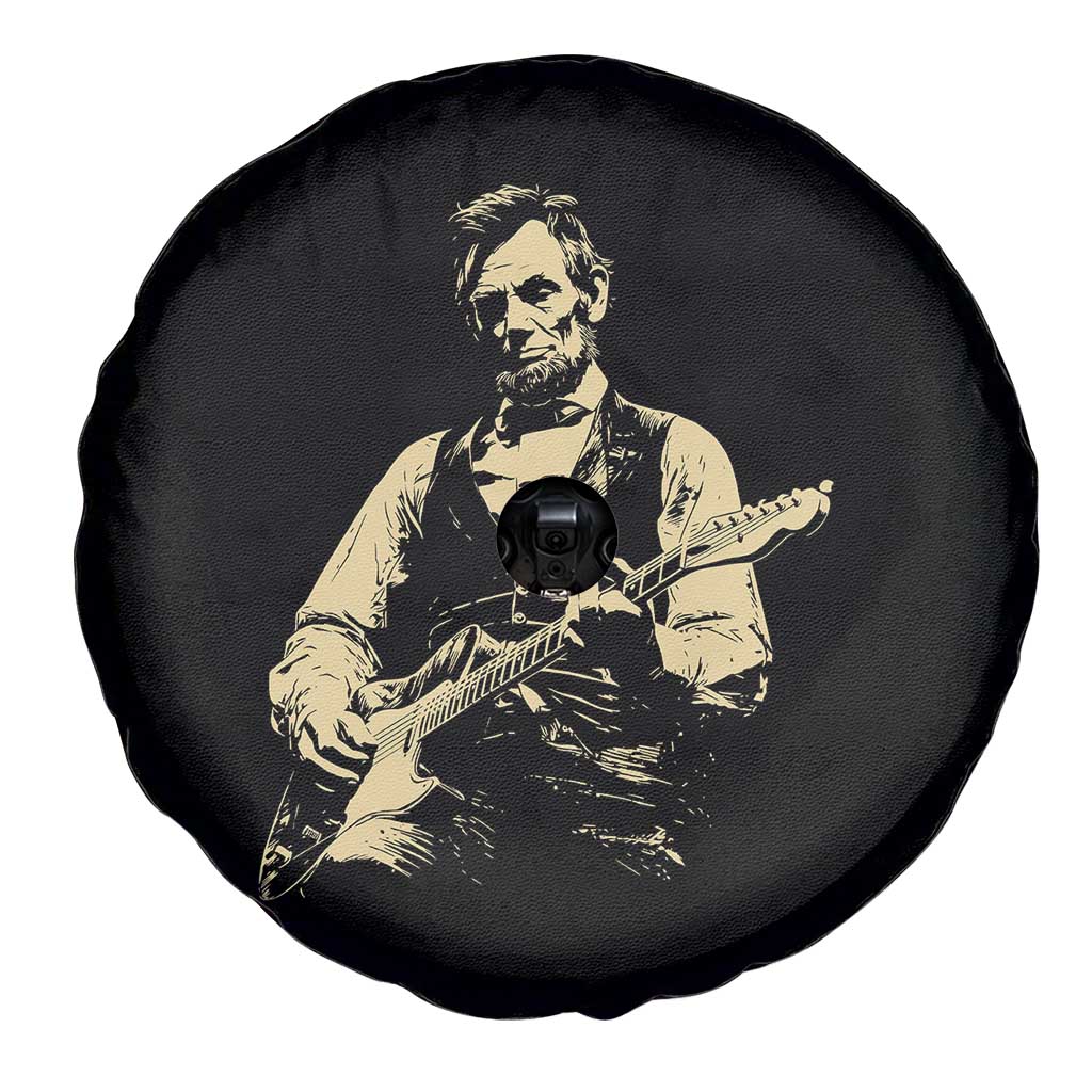 Vintage Rockin Abe Abraham Lincoln Playing Electric Guitar Spare Tire Cover Patriotic Music Rocker Mashup 4th of July Celebration