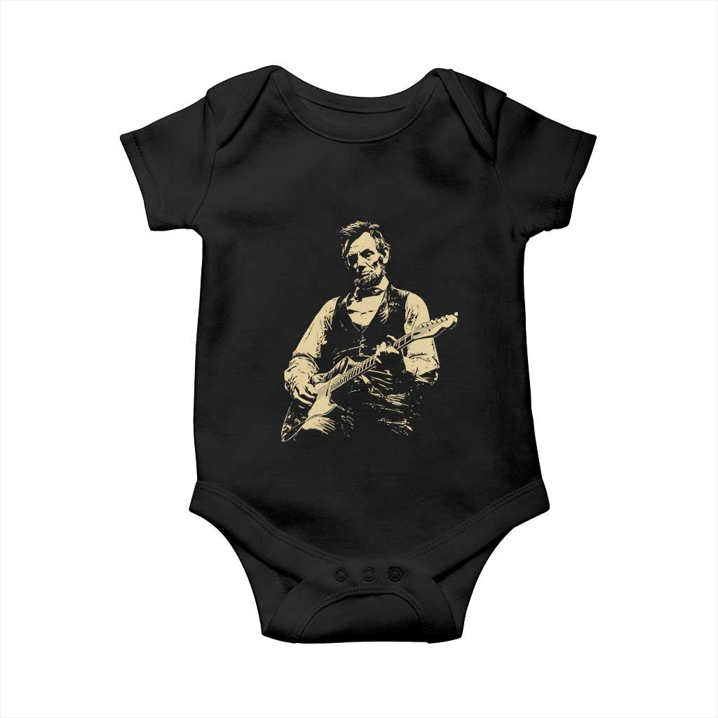 Vintage Rockin Abe Abraham Lincoln Playing Electric Guitar Baby Onesie Patriotic Music Rocker Mashup 4th of July Celebration