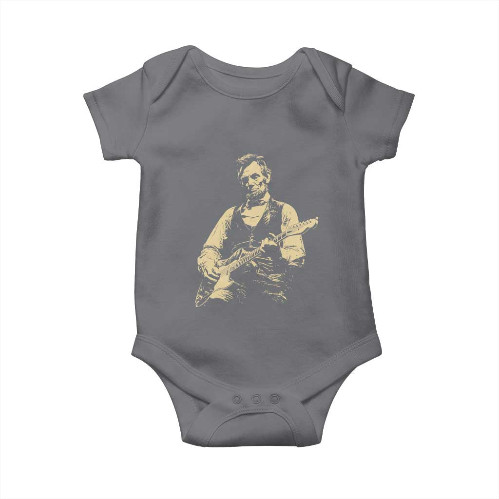 Vintage Rockin Abe Abraham Lincoln Playing Electric Guitar Baby Onesie Patriotic Music Rocker Mashup 4th of July Celebration