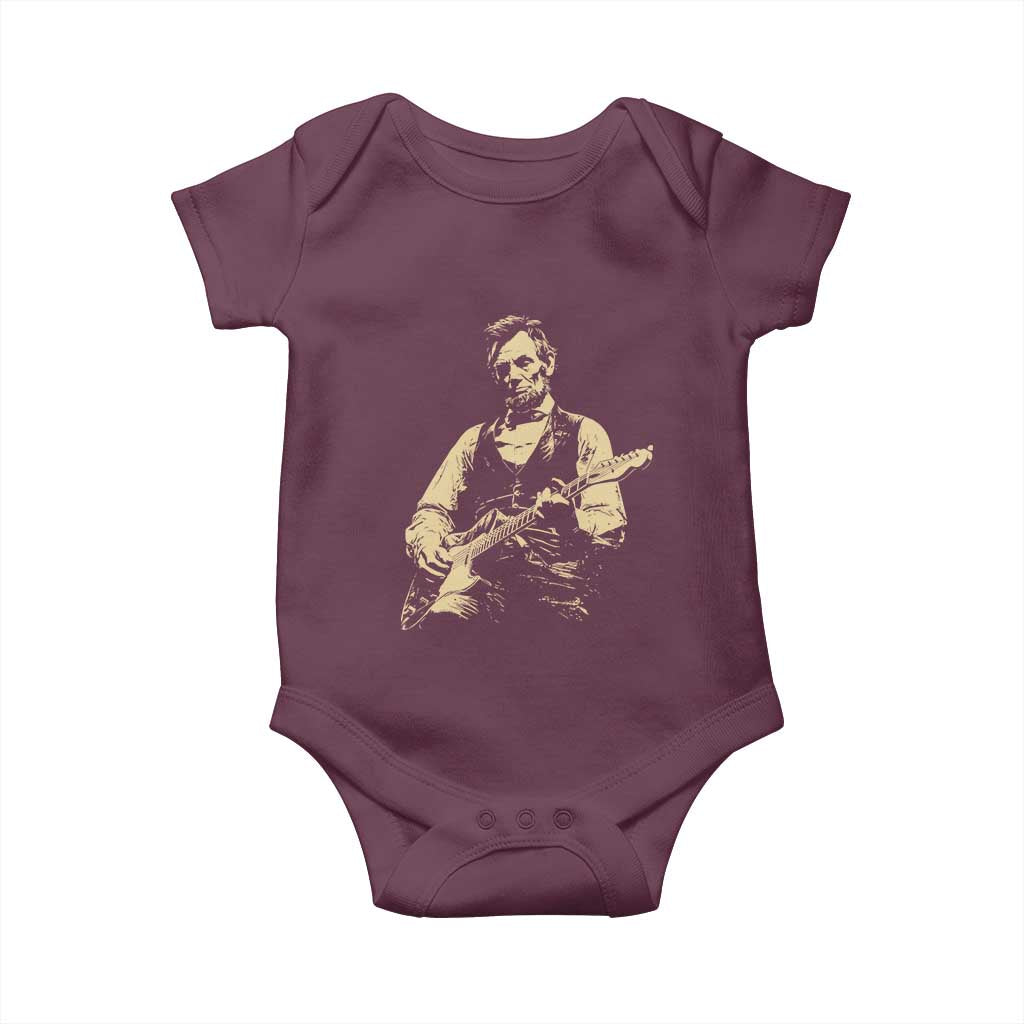 Vintage Rockin Abe Abraham Lincoln Playing Electric Guitar Baby Onesie Patriotic Music Rocker Mashup 4th of July Celebration