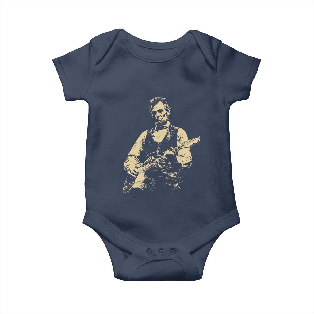Vintage Rockin Abe Abraham Lincoln Playing Electric Guitar Baby Onesie Patriotic Music Rocker Mashup 4th of July Celebration