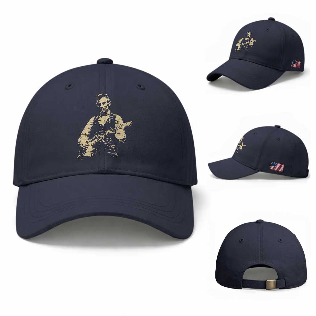 Vintage Rockin Abe Abraham Lincoln Playing Electric Guitar Baseball Cap Patriotic Music Rocker Mashup 4th of July Celebration