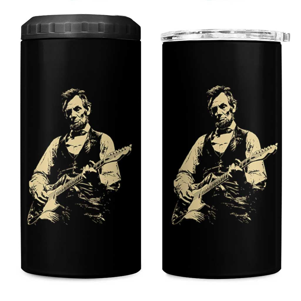 Vintage Rockin Abe Abraham Lincoln Playing Electric Guitar 4 in 1 Can Cooler Tumbler Patriotic Music Rocker Mashup 4th of July Celebration