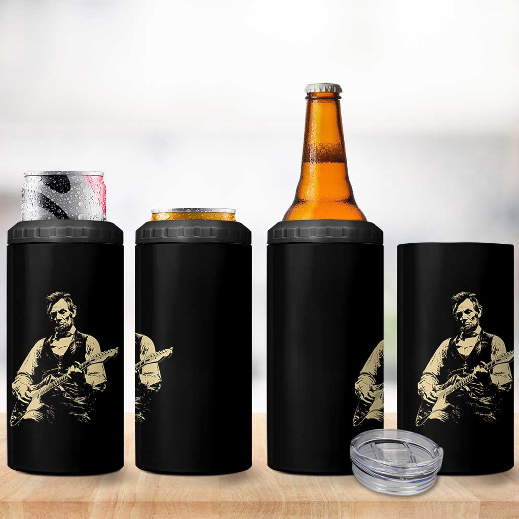 Vintage Rockin Abe Abraham Lincoln Playing Electric Guitar 4 in 1 Can Cooler Tumbler Patriotic Music Rocker Mashup 4th of July Celebration