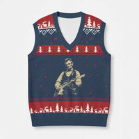Vintage Rockin Abe Abraham Lincoln Playing Electric Guitar V-Neck Knit Sweater Vest Patriotic Music Rocker Mashup 4th of July Celebration