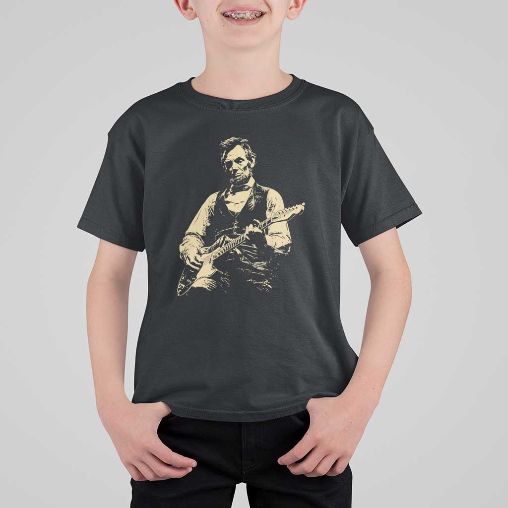 Vintage Rockin Abe Abraham Lincoln Playing Electric Guitar T Shirt For Kid Patriotic Music Rocker Mashup 4th of July Celebration