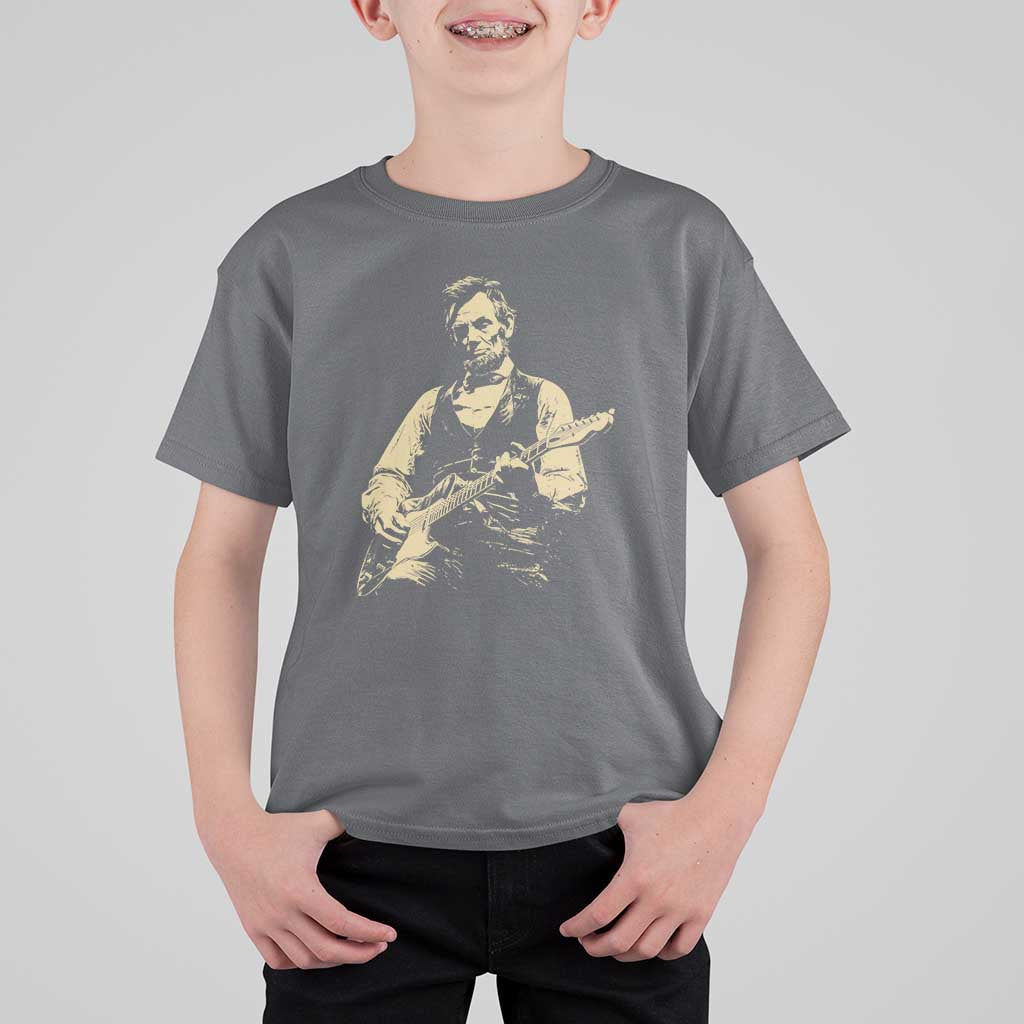 Vintage Rockin Abe Abraham Lincoln Playing Electric Guitar T Shirt For Kid Patriotic Music Rocker Mashup 4th of July Celebration