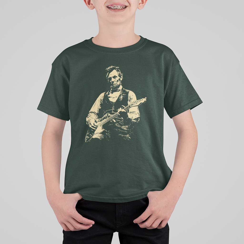 Vintage Rockin Abe Abraham Lincoln Playing Electric Guitar T Shirt For Kid Patriotic Music Rocker Mashup 4th of July Celebration