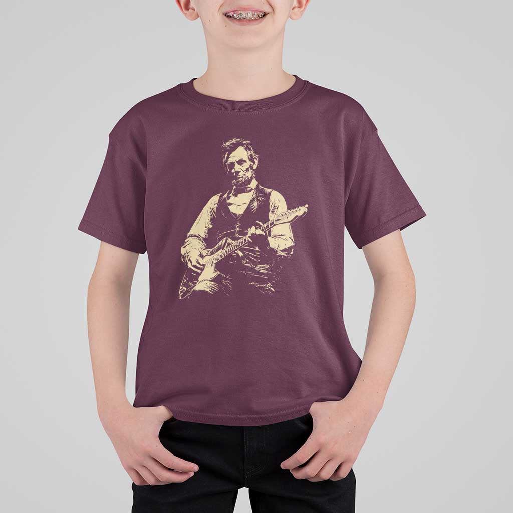 Vintage Rockin Abe Abraham Lincoln Playing Electric Guitar T Shirt For Kid Patriotic Music Rocker Mashup 4th of July Celebration